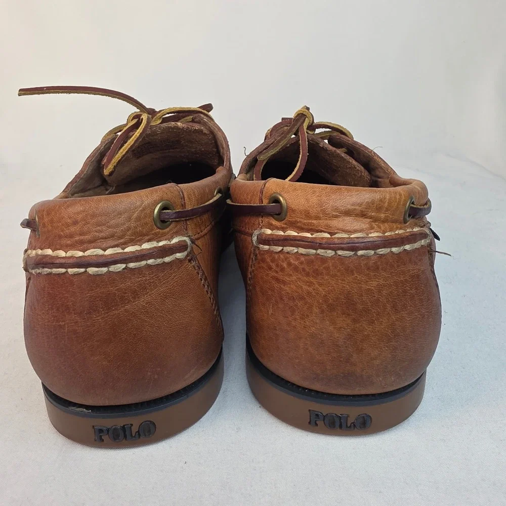 Polo Ralph Lauren Bienne Mens Brown Leather Boat Shoes Loafers 10D